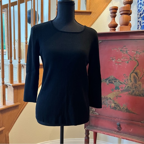 august silk Sweaters - August Silk Black 3/4 Sleeve Ribbed Scoop Neck Sweater Viscose Blend Sz L